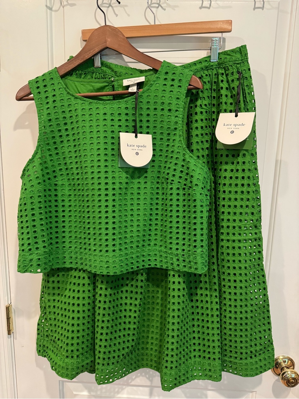 Kate Spade Limited Edition Fully Lined Green Eyelet Matching Vest & Skirt